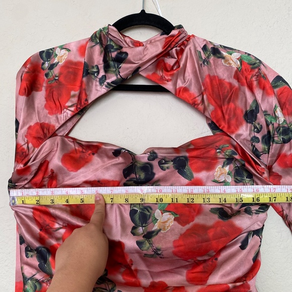 House of CB ‘Toira’ Satin Rose Print draped corset mini dress NWOT size L - Picture 3 of 15